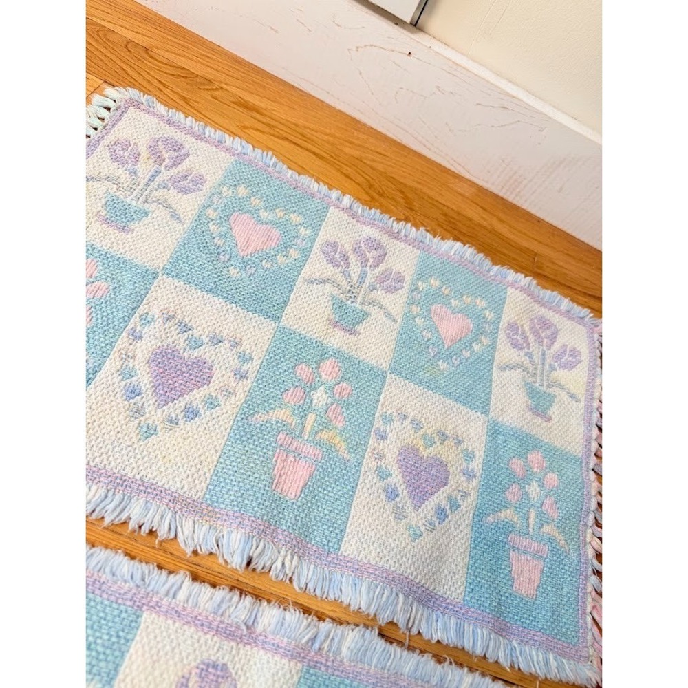 VTG 3 Pastel Heart Floral Placemats Rectangular 2 Sided 1990s Spring Cottagecore - Picture 10 of 15